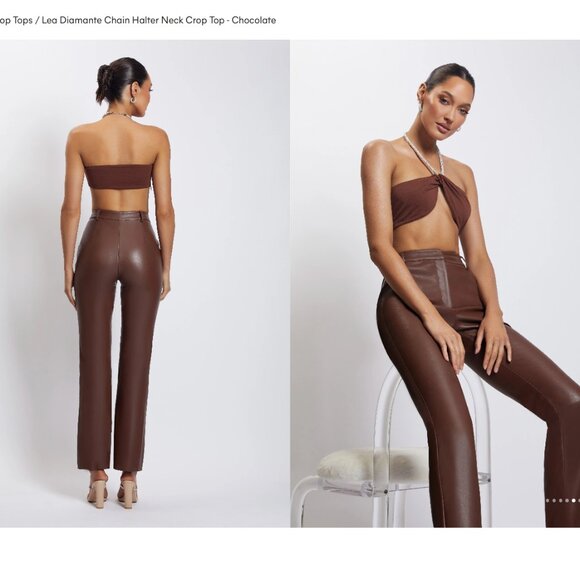 Meshki Lea Diamante Chain Halter Neck Crop Top Bandeau - Picture 3 of 3